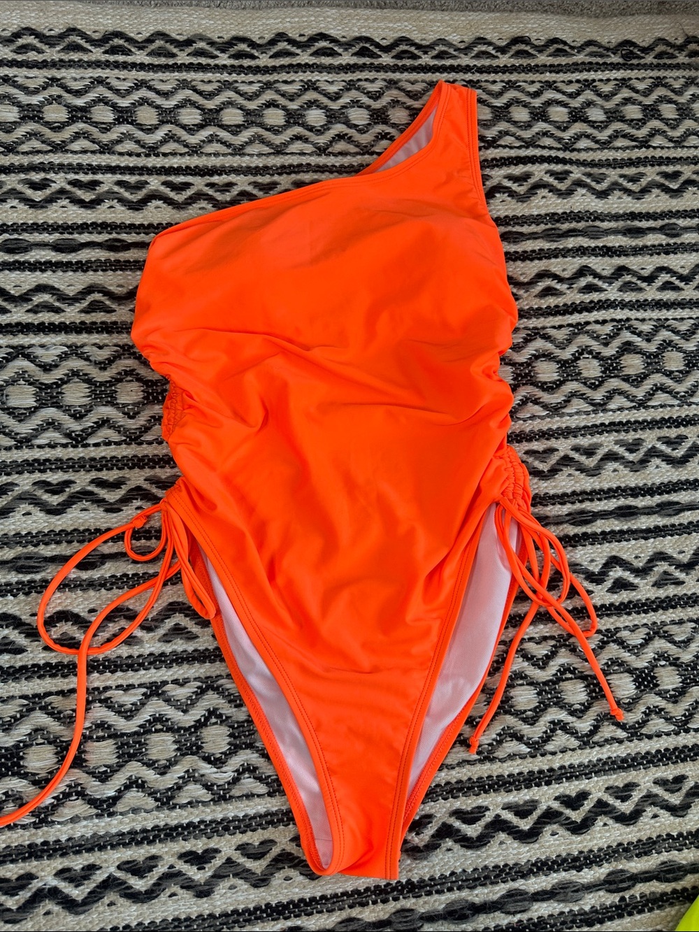 Neon Orange One-Shoulder Ruched Swimsuit